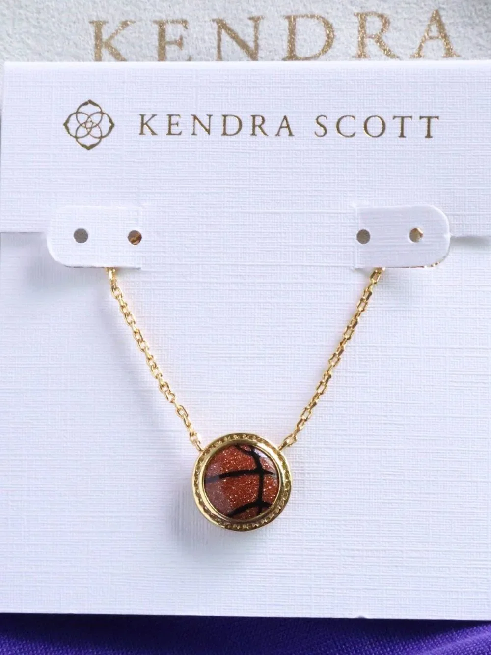 Kendra Scott Basketball Short Necklace Orange Goldstone - Picture 1 of 2